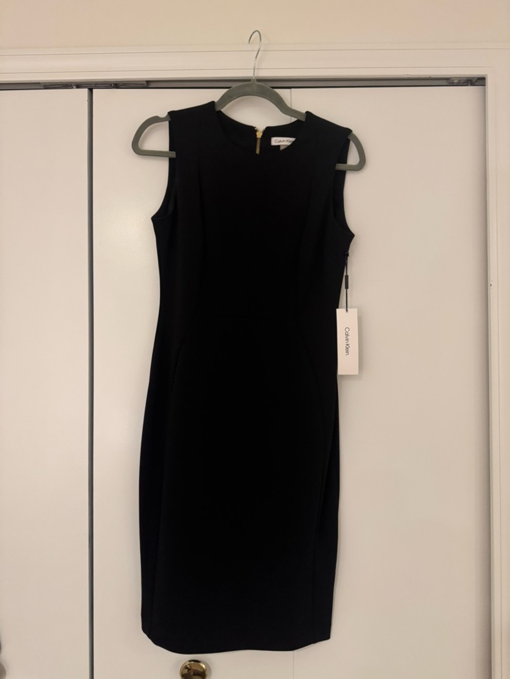 Calvin Klein Black Sleeveless Midi Sheath Dress with Back Zip